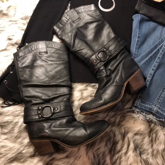 Steve Madden Leather 90’s Slouchy Boots - Removable Strap - Picture 2 of 6
